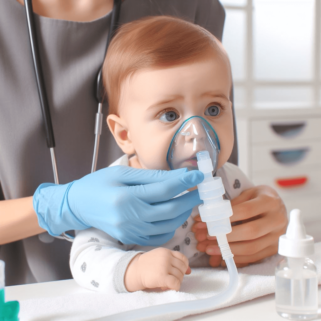 baby with respiratory difficulty receiving nebulization 